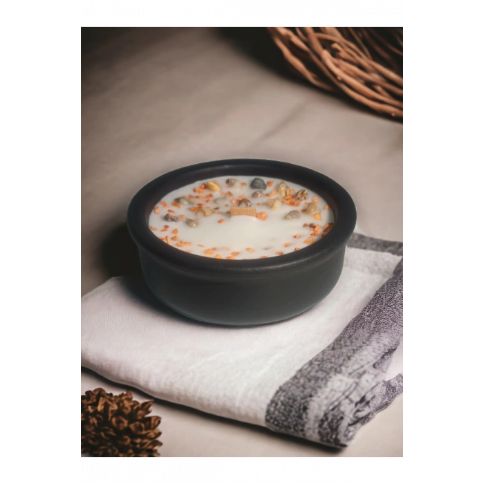 Okyanus Kokulu Aromaterapi Mum, Ahşap Fitilli, Dekoratif Doğal Çömlek Mum