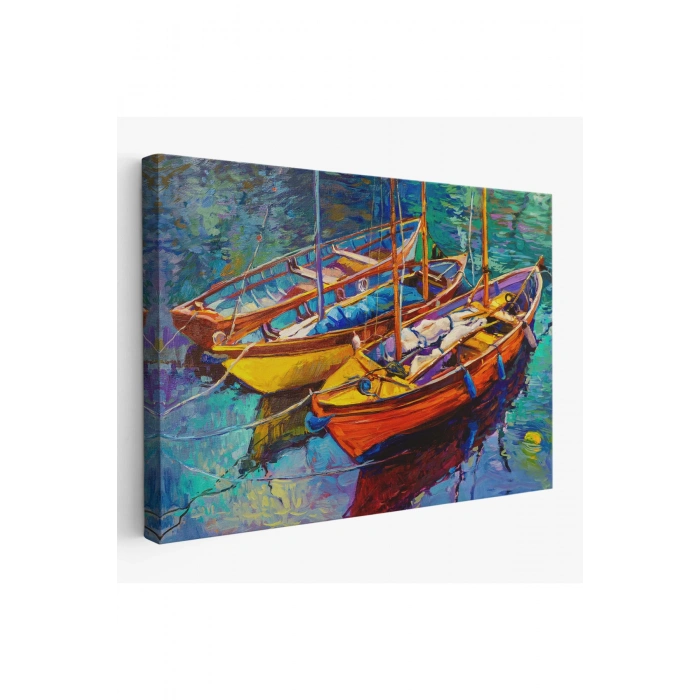 Okyanus Üzerinde Gün Batımı Tekne ve Deniz Kanvas Duvar Tablosu-1194