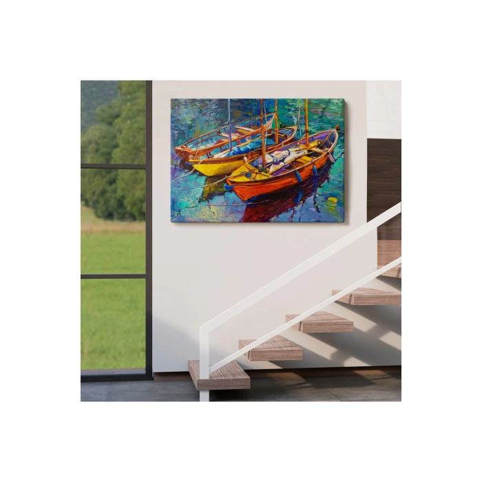 Okyanus Üzerinde Gün Batımı Tekne ve Deniz Kanvas Duvar Tablosu-1194