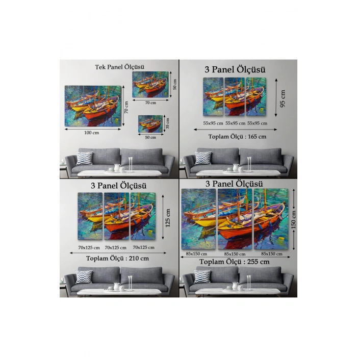 Okyanus Üzerinde Gün Batımı Tekne ve Deniz Kanvas Duvar Tablosu-1194
