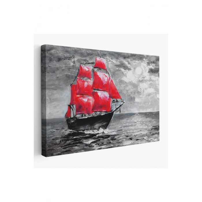 Okyanustaki Kırmızı Yelkenli Duvar Tablosu-1205