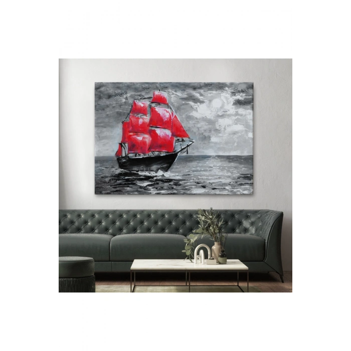 Okyanustaki Kırmızı Yelkenli Duvar Tablosu-1205