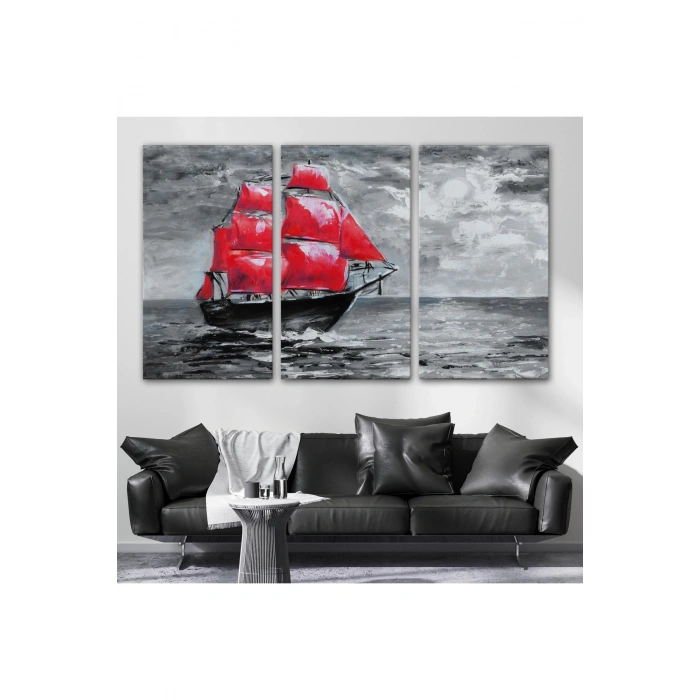 Okyanustaki Kırmızı Yelkenli Duvar Tablosu-1205