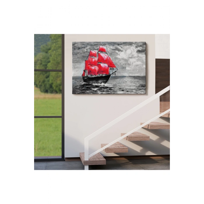 Okyanustaki Kırmızı Yelkenli Duvar Tablosu-1205