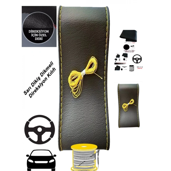 OPEL CORSA Uyumlu Oto,Araba  direksiyon kılıfı sarı dikiş