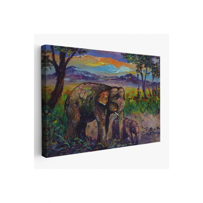Ormandaki Yavru Fil ve Anne Fil Tablosu-1242