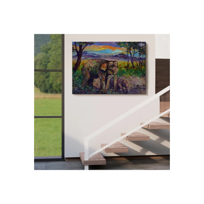 Ormandaki Yavru Fil ve Anne Fil Tablosu-1242