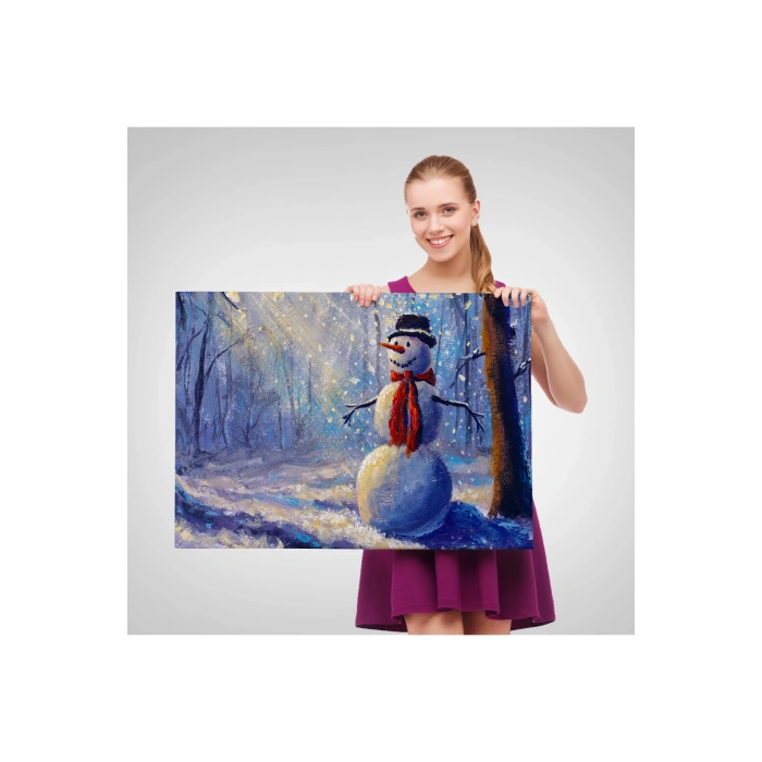 Ormanında Güneş Işınlarıyla Aydınlatılan Kardanadam Tablosu-1239