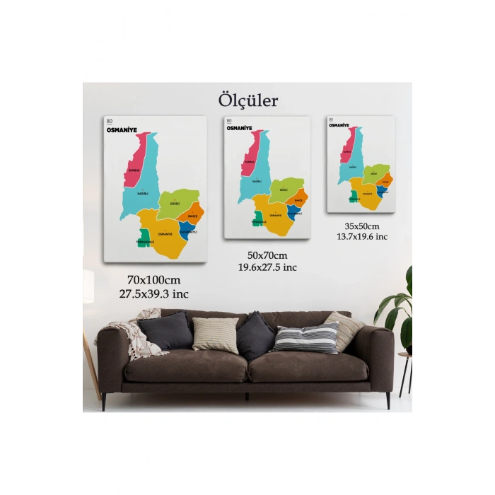 Osmaniye İli ve İlçeler Haritası  Dekoratif Kanvas Tablo 1436