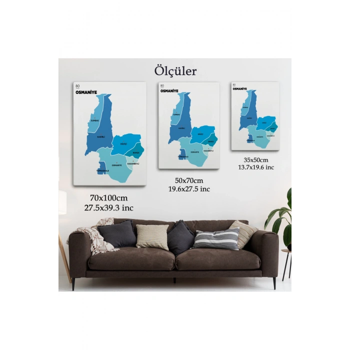 Osmaniye İli ve İlçeler Haritası  Dekoratif Kanvas Tablo 1438