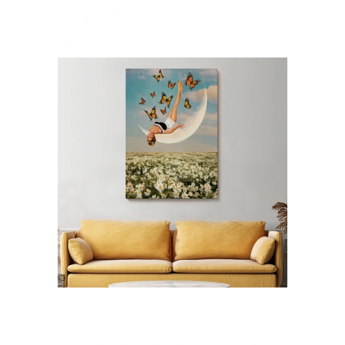 Papatya Tarkası Üzerındeki Mutlu Kadın Duvar Tablosu-6274