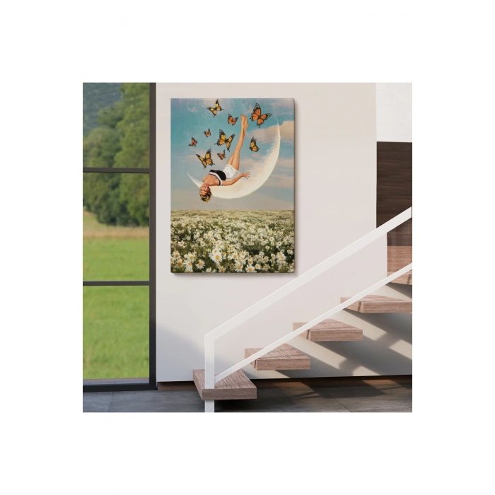 Papatya Tarkası Üzerındeki Mutlu Kadın Duvar Tablosu-6274