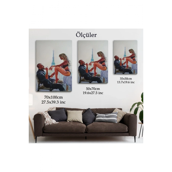 Paris Eyfel Manzaralı Sevgililer Suluboya Görünümlü Duvar Tablosu-6298