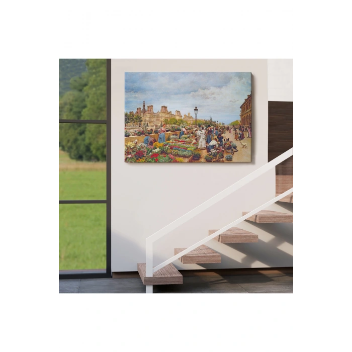 Pariste Ortaçağ Çiçek Pazarı Tablosu-6624