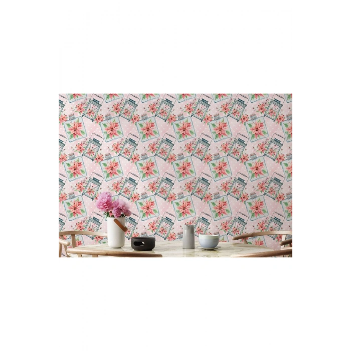 Pembe Çiçek Desenli Kız Çocuğu Odası Duvar Kağıdı-5594