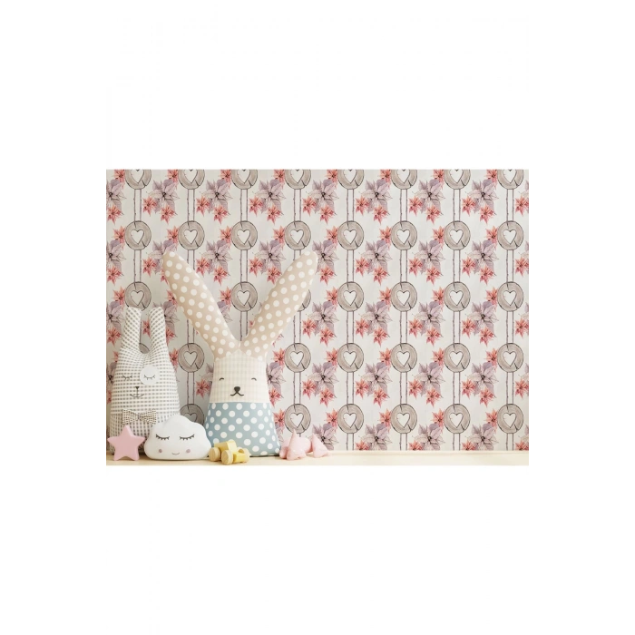 Pembe Çiçek Desenli Kız Çocuğu Odası Duvar Kağıdı-5595