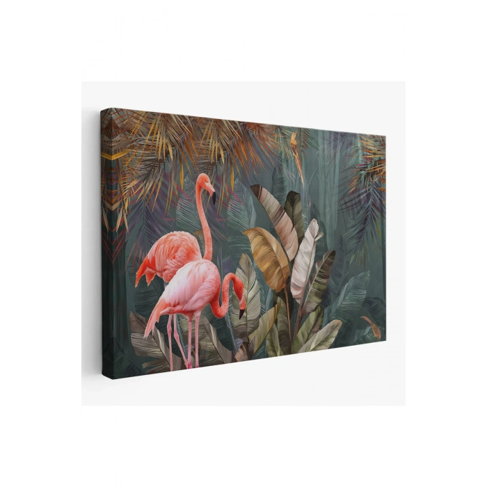 Pembe Filamingolar Yağlıboya Görünüm Dekoratif Tablo -3700