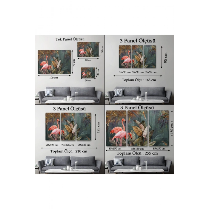 Pembe Filamingolar Yağlıboya Görünüm Dekoratif Tablo -3700