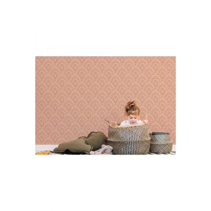 Pembe Kalp İkonlu Kız Çocuk Odası Duvar Kağıdı-5543