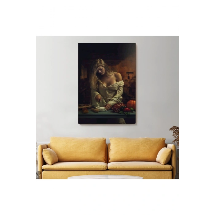 Peynir Kesen Güzel Kadın Dekoratif Duvar Tablosu-6299