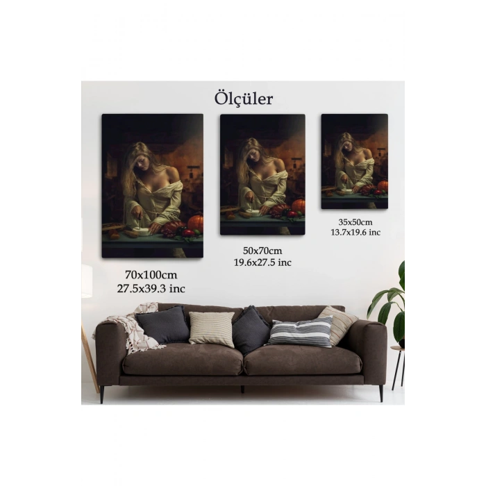 Peynir Kesen Güzel Kadın Dekoratif Duvar Tablosu-6299