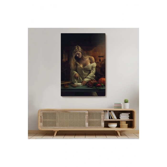 Peynir Kesen Güzel Kadın Dekoratif Duvar Tablosu-6299