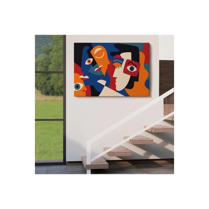 Picasso Tarzı Soyut İnsan Yüzleri Kanvas Duvar Tablosu-1195