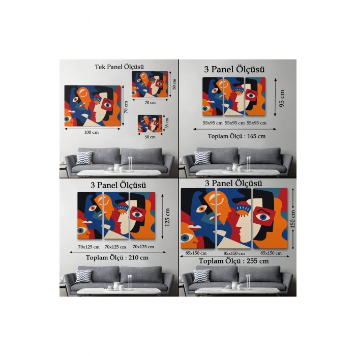 Picasso Tarzı Soyut İnsan Yüzleri Kanvas Duvar Tablosu-1195