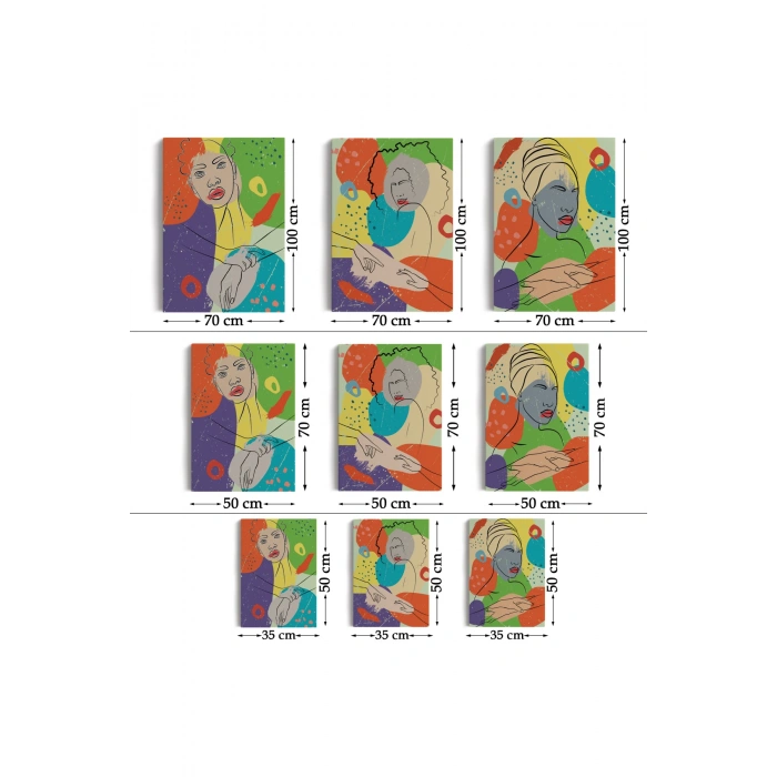 Pop Art Afrika Kadın Renkli Portre 3 lü Duvar Tablo Seti -AG-7