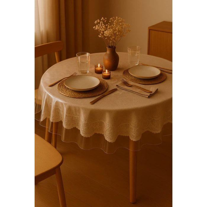 Pvc Şeffaf Kalın Yuvarlak Masa Örtüsü Kaymaz Taban, Tüm Ebatlar 180 Micron 0,18 mm