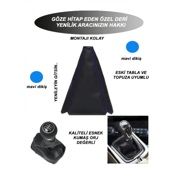 RENAULT SCENIC 96/05 uyumlu araba,oto,araç vites körüğü mavi dikiş