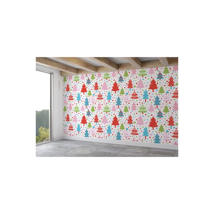 Renkli Ağaçlar Desenli Duvar Kağıdı-5719