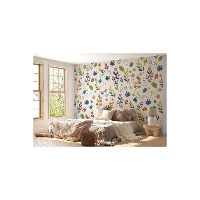 Renkli Çiçekler Desenli Duvar Kağıdı-5649
