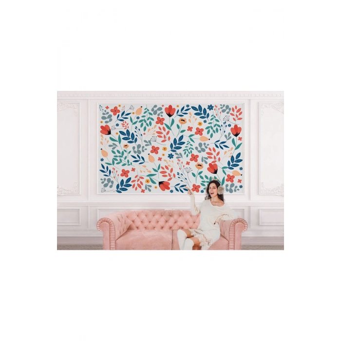 Renkli Çiçekler Desenli Duvar Kağıdı-5650