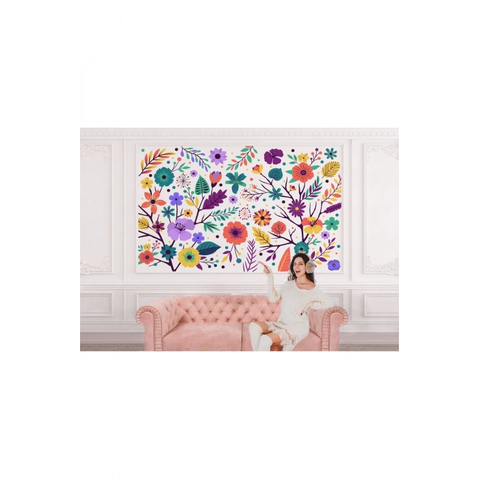 Renkli Çiçekler Desenli Duvar Kağıdı-5652