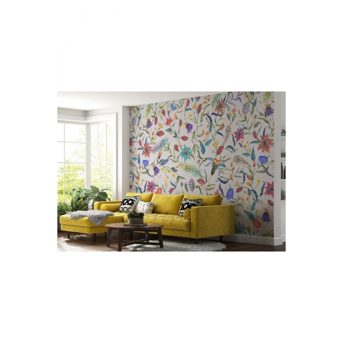 Renkli Çiçekler Desenli Duvar Kağıdı-5653