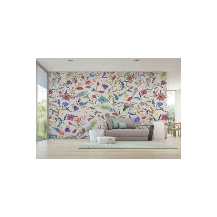 Renkli Çiçekler Desenli Duvar Kağıdı-5653