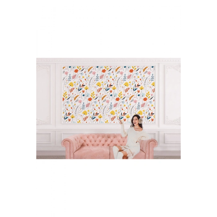 Renkli Çiçekler Desenli Duvar Kağıdı-5735