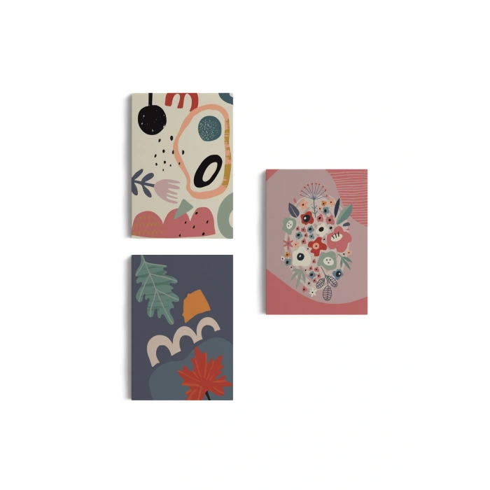 Renkli Çiçekler, Mutfak, Antre  Çağdaş Duvar Tablosu 3 lü Set-AJ-10