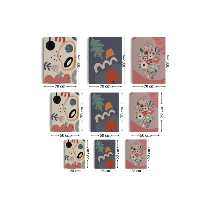 Renkli Çiçekler, Mutfak, Antre  Çağdaş Duvar Tablosu 3 lü Set-AJ-10