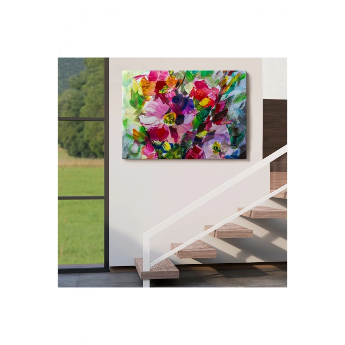 Renkli Çiçekler Yağlı Boya Görünümlü Kanvas Tablo-1217