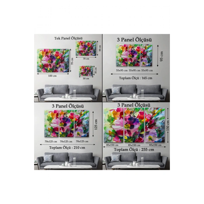 Renkli Çiçekler Yağlı Boya Görünümlü Kanvas Tablo-1217