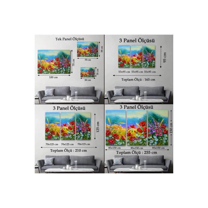 Renkli Çiçekler Yağlıboya Görünüm Dekoratif Kanvas Duvar Tablosu-3749