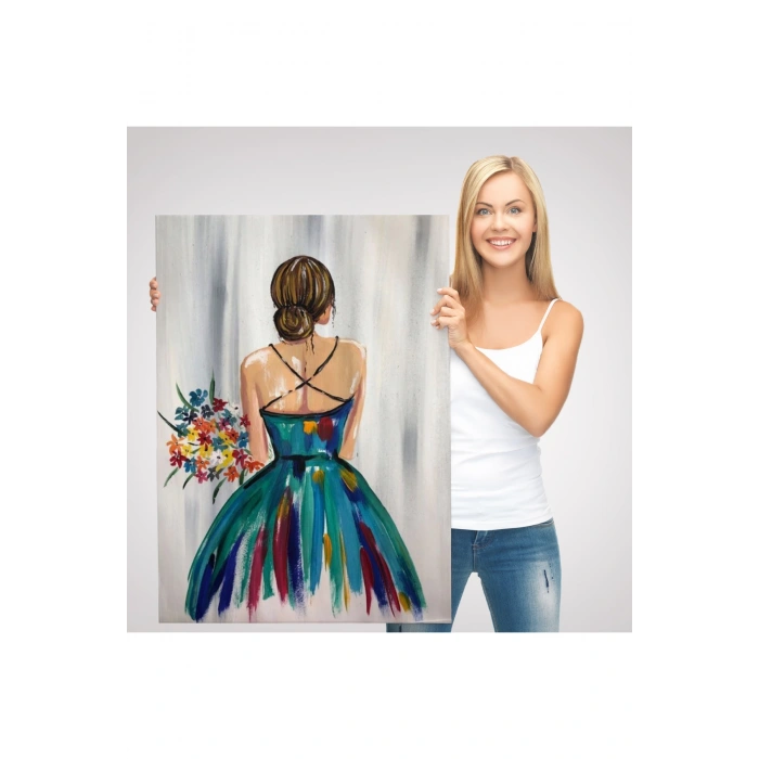 Renkli Çiçekli Kadın Dekoratif Duvar Tablosu -6257