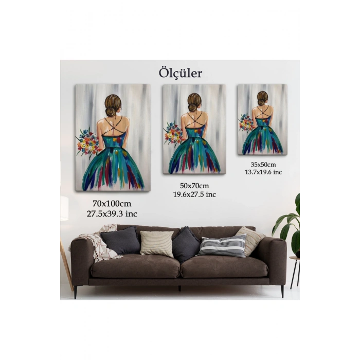 Renkli Çiçekli Kadın Dekoratif Duvar Tablosu -6257