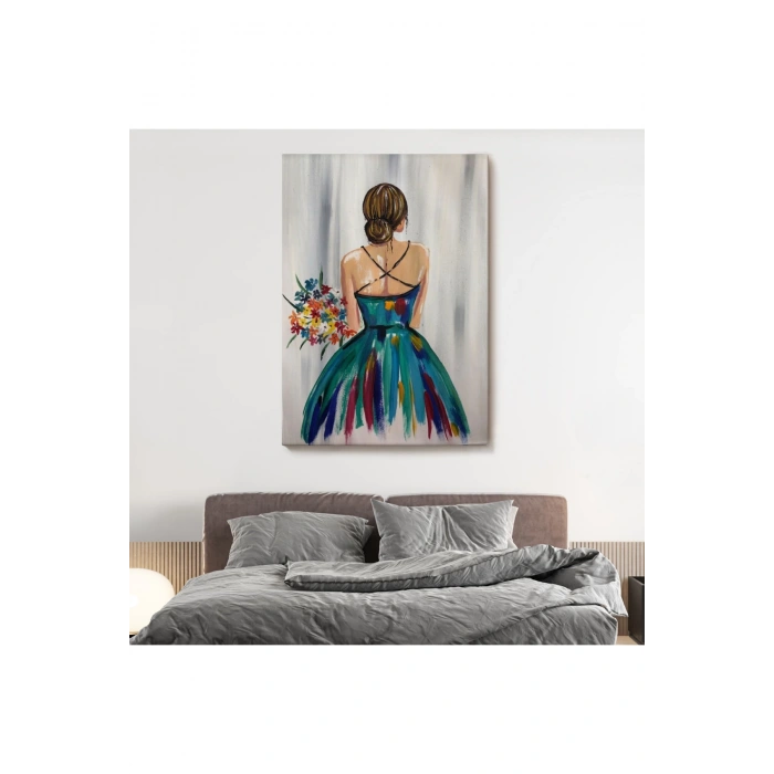 Renkli Çiçekli Kadın Dekoratif Duvar Tablosu -6257