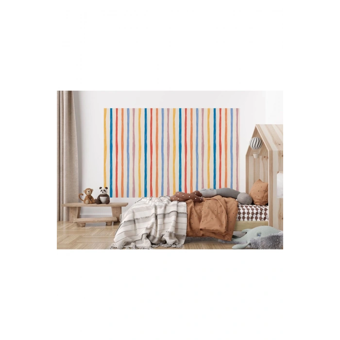 Renkli Çizgiler Desenli Çocuk Odası Duvar Kağıdı-5768