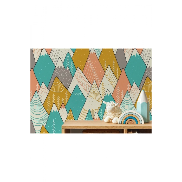 Renkli Dağlar Çizim Çocuk Ve Bebek Odası Duvar Kağıdı-5715