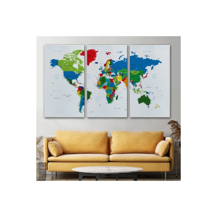 Renkli Dünya Haritası Kanvas Tablo 1014