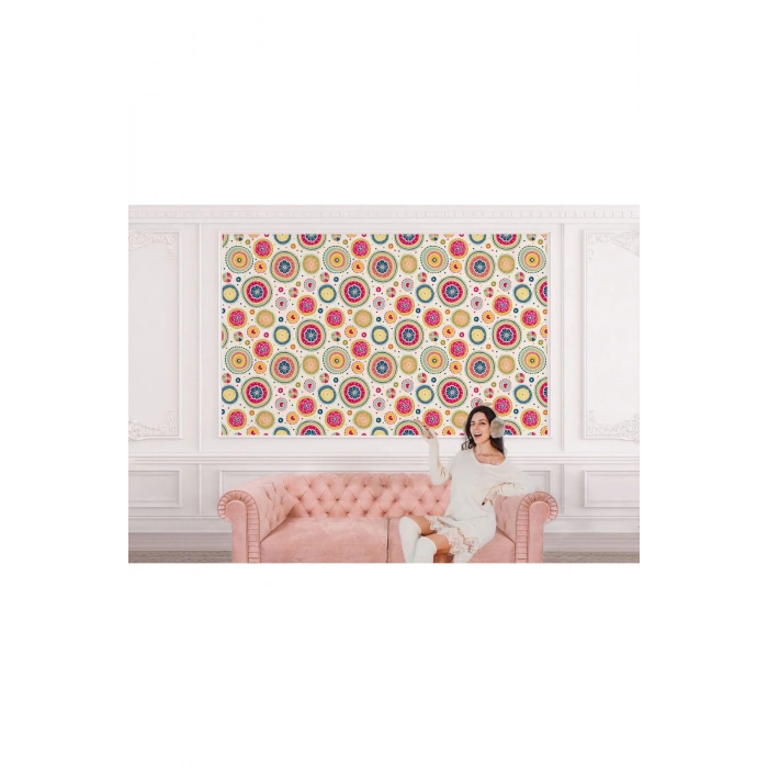 Renkli Etnik Dairesel Çizimler Duvar Kağıdı-5729